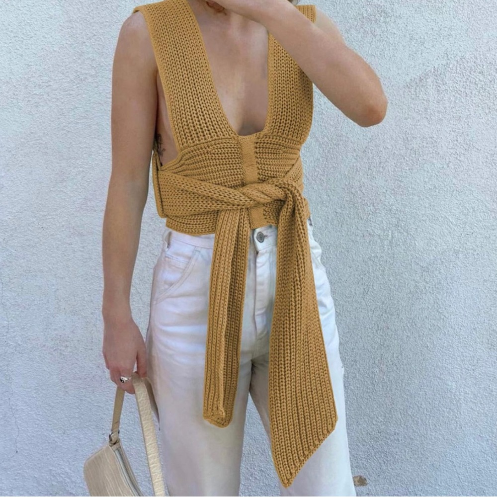 NWT Women's Wrap Crop Knit Multi Wear Sweater Tank Top Sleeveless Bandage Vest